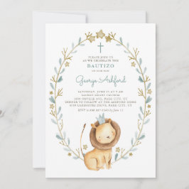 Cute Watercolor Lejonare Prince Pojke Bautizo Inbjudningar