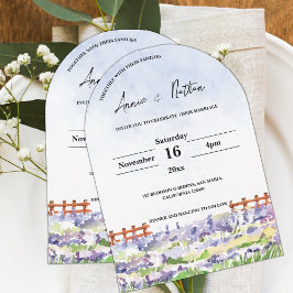 Cute Watercolor liggande Lavender Fält Bröllop Inbjudningar