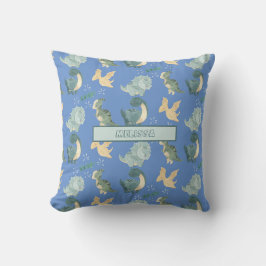 Cute Watercolor Light Blue Dinosaur Mönster Kudde