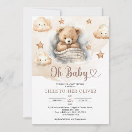 Cute Watercolor light brun sovande nalle Inbjudningar