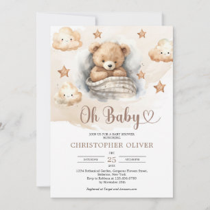 Cute Watercolor light brun sovande nalle Inbjudningar