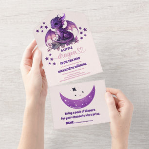 Cute Watercolor Lila Dragon Baby Shower