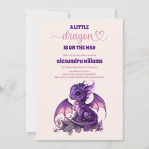 Cute Watercolor Lila Dragon Baby Shower Inbjudningar