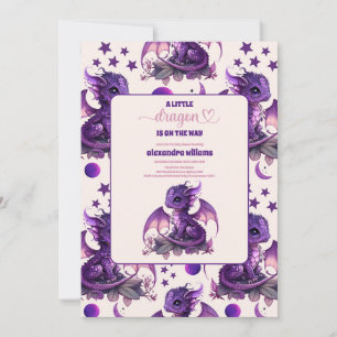 Cute Watercolor Lila Dragon Baby Shower Inbjudningar