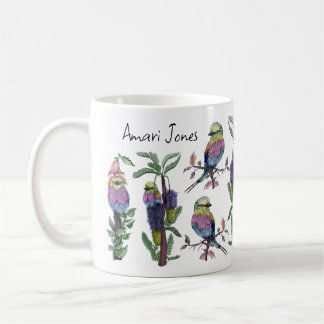 Cute Watercolor Lilac Brested Roller Bird Kaffemugg