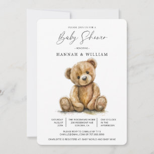 Cute Watercolor Little Bear Gender Neutral Inbjudningar