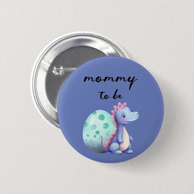 Cute Watercolor Little Dinosaur Mamma to be Button Knapp (Framsida & baksida)