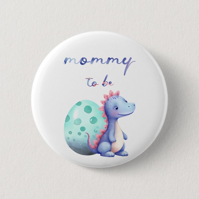 Cute Watercolor Little Dinosaur Mamma to be Button Knapp (Framsida)