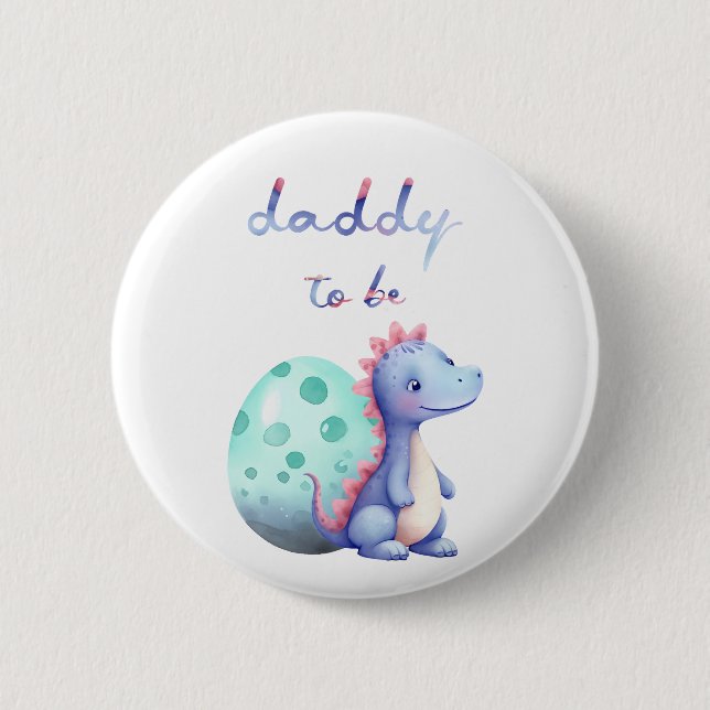 Cute Watercolor Little Dinosaur Pappa-to-be-Button Knapp (Framsida)