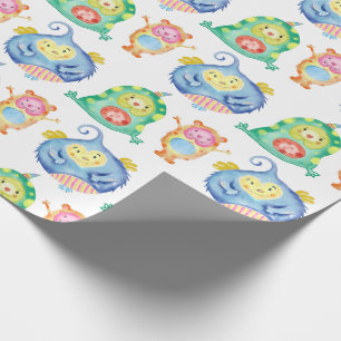 Cute Watercolor Little Monsters Mönster Presentpapper