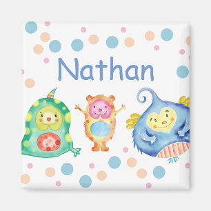 Cute Watercolor Little Monsters Personlig Magnet