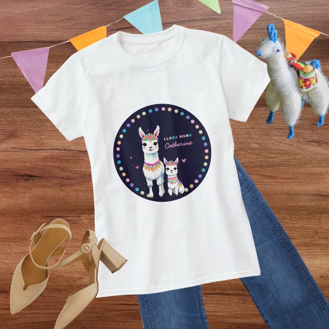 Cute Watercolor Llama Mamma mexican Baby Shower T Shirt (Skapare uppladdad)