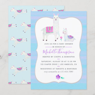 Cute Watercolor Llama thema Baby Shower Inbjudan