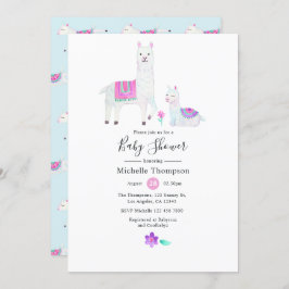 Cute Watercolor Llama thema Baby Shower Inbjudningar