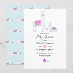 Cute Watercolor Llama thema Baby Shower Inbjudningar