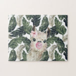 Cute Watercolor Llama | Tropiska Monstera Pussel<br><div class="desc">Llama säger bara att det här är ett pussel som hela familjen kommer att göra kärlek. Lägg till anpassningsbarnas ordalydelse i den här designen genom att använda rutorna "Redigera den här designmallen" på objektets höger eller klicka på den blå "Anpassa den" om du vill ordna texten, ändra typsnitt och färg...</div>