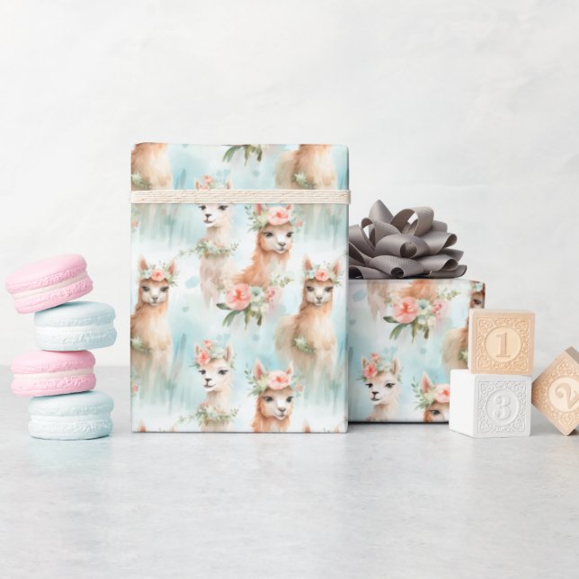 Cute Watercolor llamas - Presentpapper (Baby Shower)