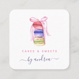 Cute Watercolor Macarons & Rosa Ribbon QR-kod Fyrkantigt Visitkort