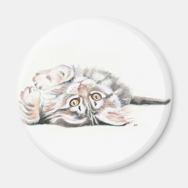 Cute Watercolor Maine Coon Kattunge Magnet (Framsidan)