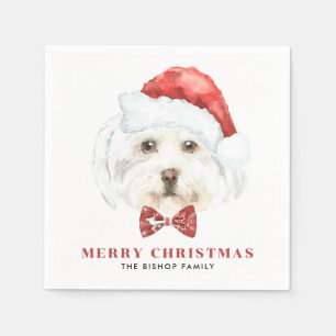 Cute Watercolor Maltas Hund Santa Pappersservett