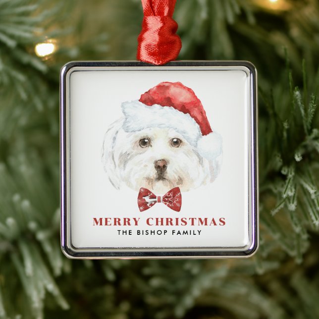 Cute Watercolor Maltese Santa God jul Julgransprydnad Metall (Träd)