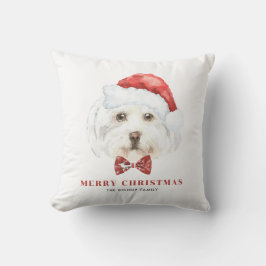 Cute Watercolor Maltese Santa God jul Kudde