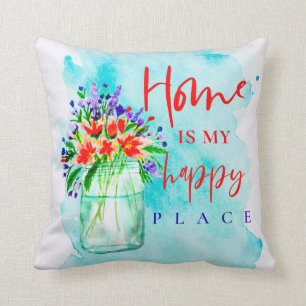 Cute Watercolor Mason Burk Flowers Home Lycklig St Kudde