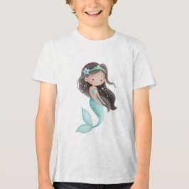 Cute Watercolor Mermaid Girl with Dark Hair T Shirt