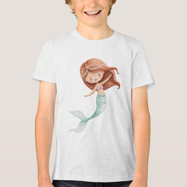 Cute Watercolor Mermaid Illustration T Shirt (Framsida)