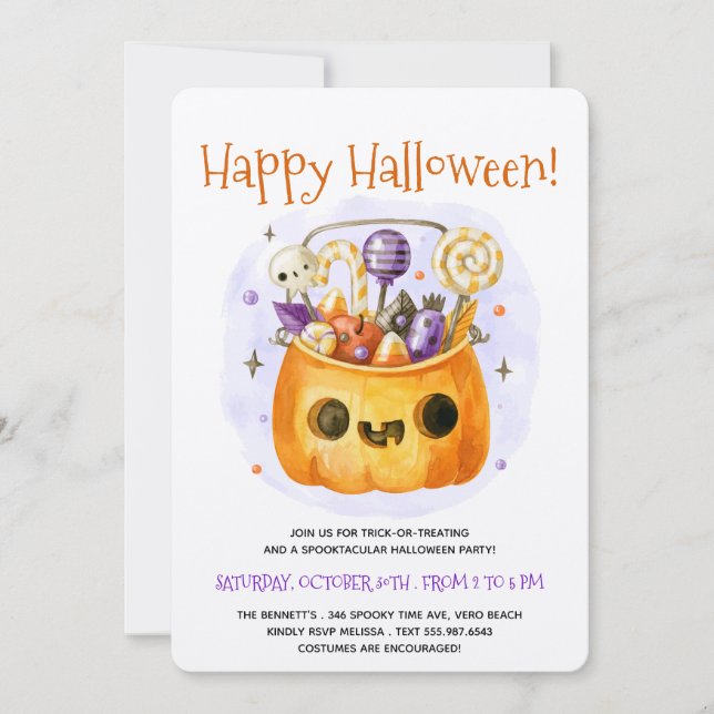 Cute Watercolor Minimal Vuxen Halloween fest Inbjudningar (Framsida)