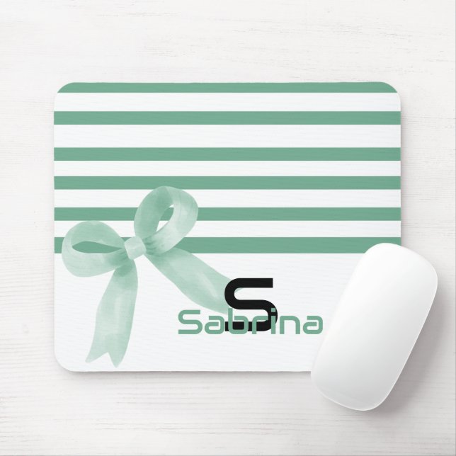 Cute Watercolor Mint Bow Rand Mousepad Musmatta (Med mus)