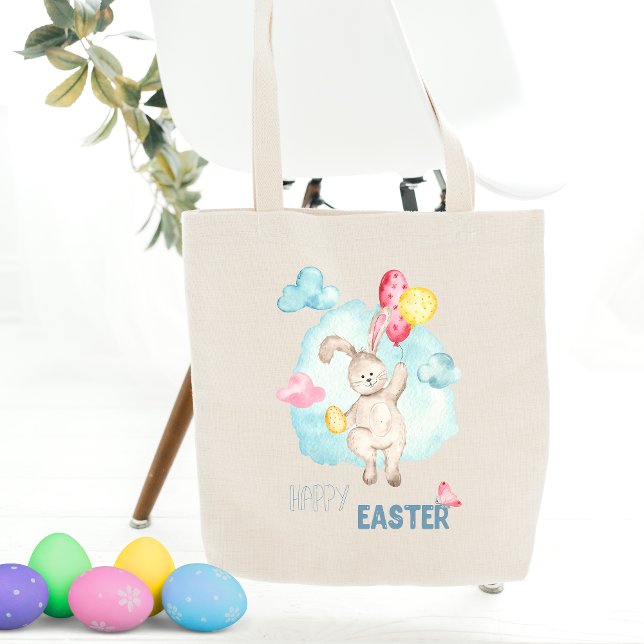 Cute Watercolor Modern Glad påsk Bunny Balloations Tygkasse (Skapare uppladdad)
