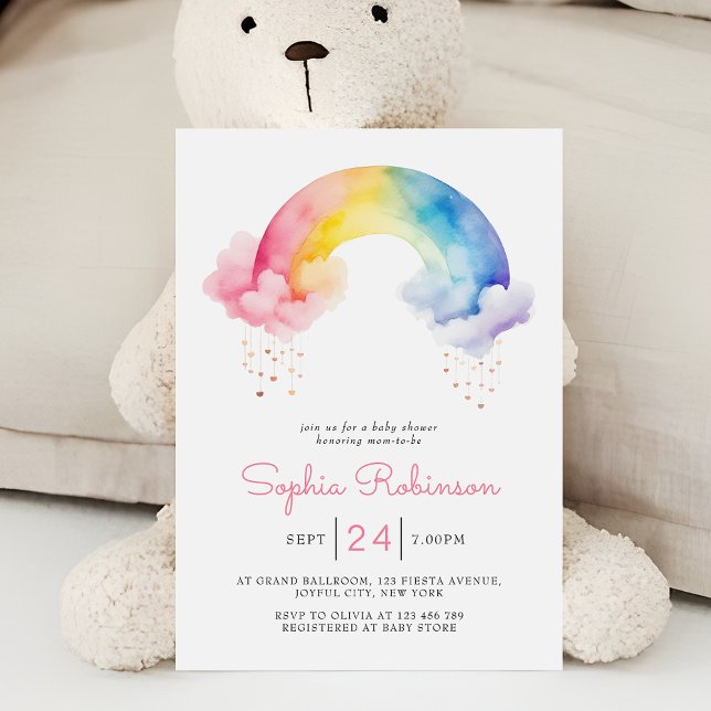 Cute Watercolor Modern  Rainbow Baby Shower Inbjudningar (Skapare uppladdad)