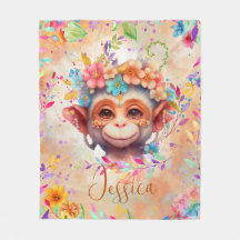 Cute Watercolor Monkey med blommor