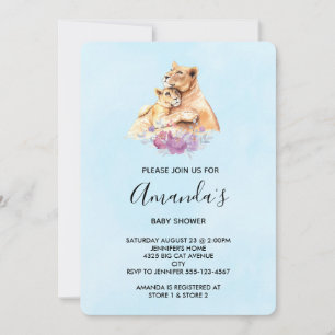 Cute Watercolor Mor Lejon & Unge Baby Shower Inbjudningar