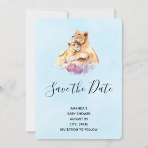 Cute Watercolor Mor Lejon & Unge Baby Shower Spara Datumet