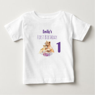 Cute Watercolor Mor Lejon & Unge Första födelsedag T Shirt