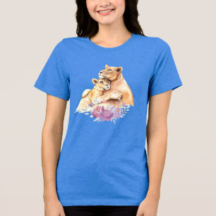Cute Watercolor Mor Lejont och Unge T Shirt