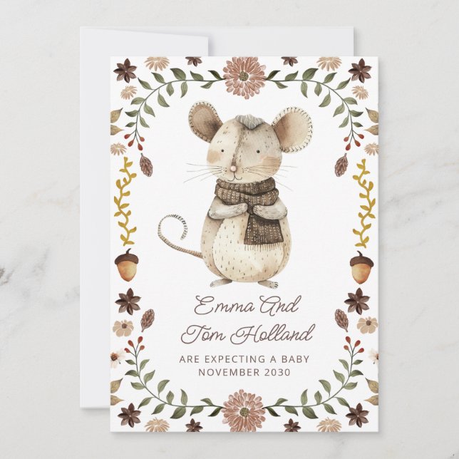 Cute Watercolor Mouse-Gravid Meddelande (Framsida)