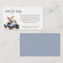 Cute Watercolor Mouse in Blue Car Bok för Baby Tilläggskort