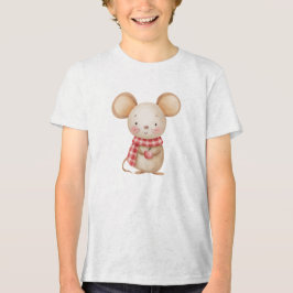 Cute Watercolor Mouse with Red Scarf and Apple  T Shirt