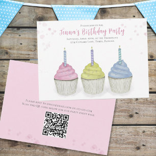 Cute Watercolor-Muffinsar Whimsical Party QR-kod Inbjudningar