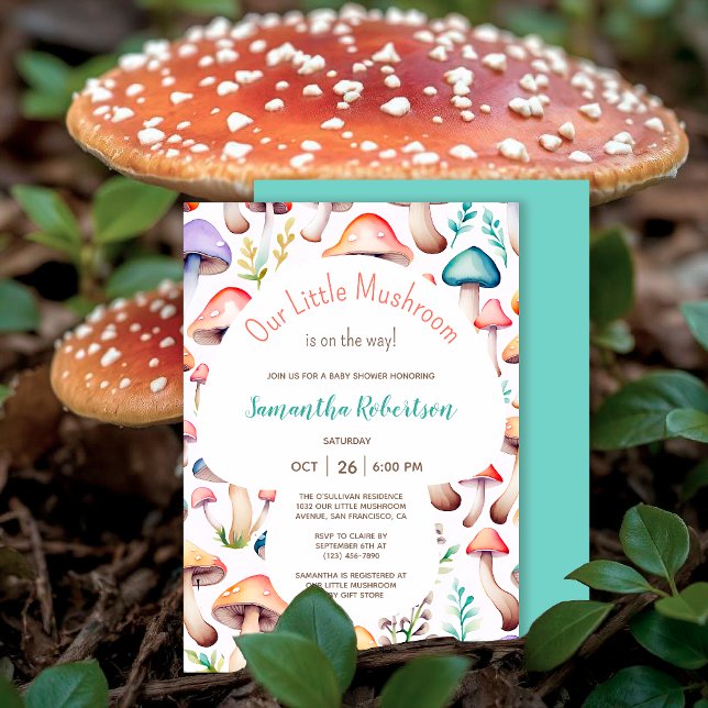 Cute Watercolor Mushroom Woodland Baby Shower Inbjudningar (Skapare uppladdad)