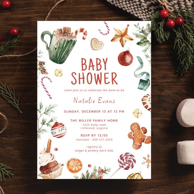 Cute Watercolor | Mysigt jultema Babyskö Inbjudningar (Skapare uppladdad)