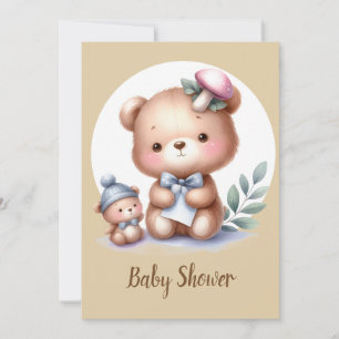 Cute Watercolor Nalle Baby djur Inbjudningar