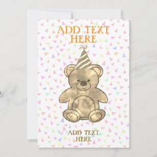 Cute Watercolor Nalle Birthday Inbjudningar