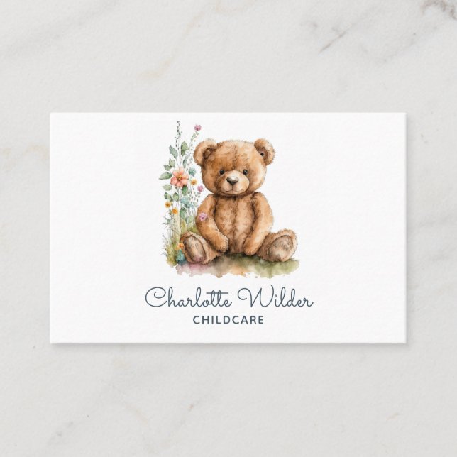 Cute Watercolor Nalle Chilcare Visitkort (Framsida)
