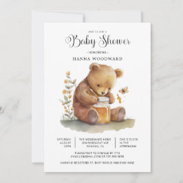 Cute Watercolor Nalle honey Pot Baby Shower Inbjudningar