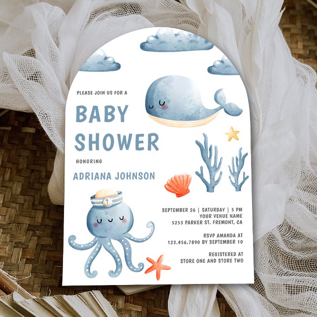 Cute Watercolor Nautical Arch Baby Shower Inbjudningar (Skapare uppladdad)