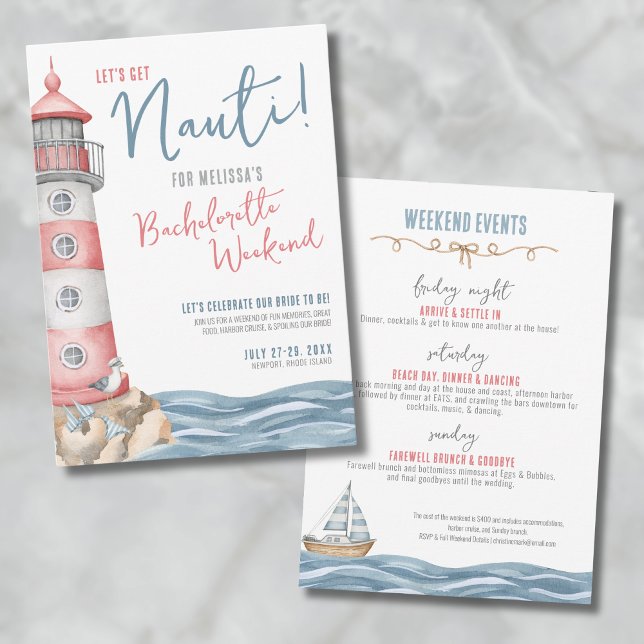 Cute Watercolor Nautical Bachelorette Party Inbjudningar (et's Get Nauti Nautical Bachelorette Party Invitation)